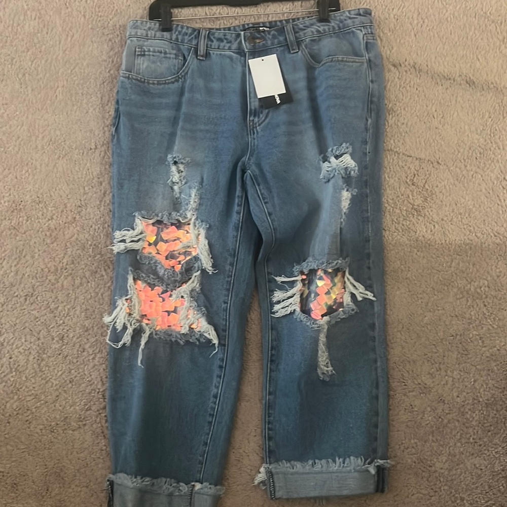 NWT Sequin boyfriend jeans - show stoppers